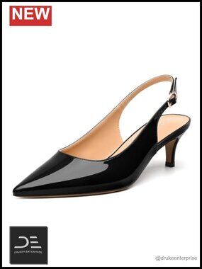 Women's Low Stiletto Heel Pumps, Pointed Toe Slingback with Adjustable Buckle,